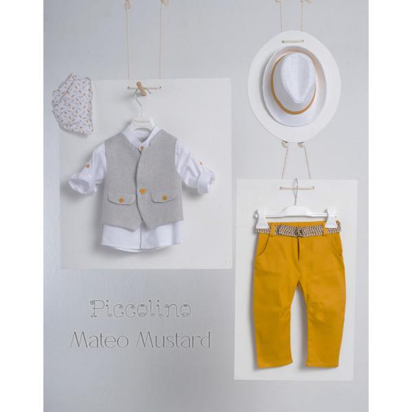Piccolino βαπτιστικό κοστούμι με γιλέκο για αγόρι AG24S64 Mateo Mustard