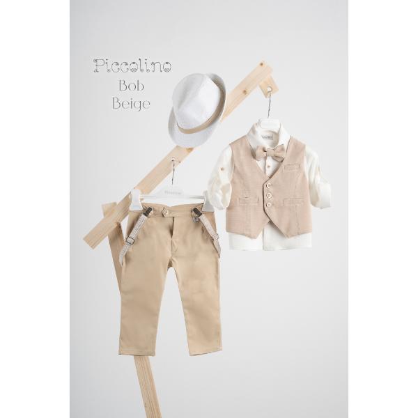 AG24S69 BOB BEIGE PICCOLINO 2025 Piccolino βαπτιστικό κοστούμι με γιλέκο για αγόρι AG24S69 Bob Beige