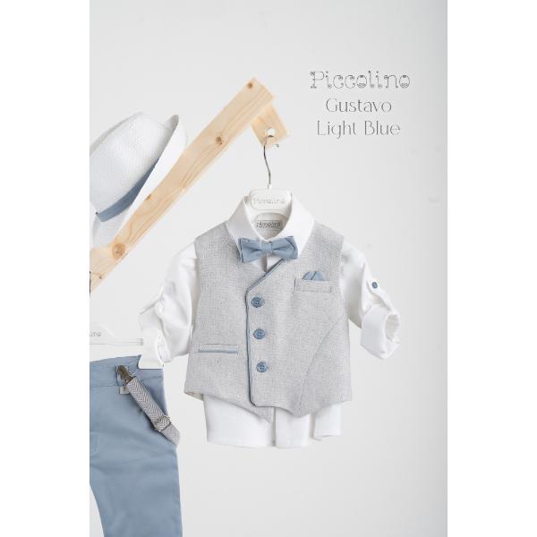 Piccolino βαπτιστικό κοστούμι με γιλέκο για αγόρι AG25S76.LIGHTBLUE Gustavo Light blue