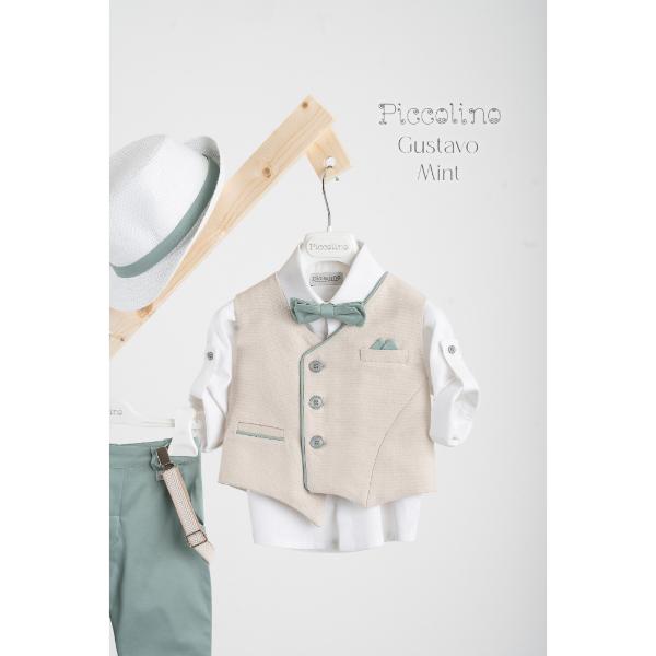 Piccolino βαπτιστικό κοστούμι με γιλέκο για αγόρι AG25S76.MINT Gustavo Mint