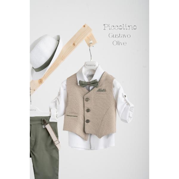 Piccolino βαπτιστικό κοστούμι με γιλέκο για αγόρι AG25S76.OLIVE Gustavo Olive