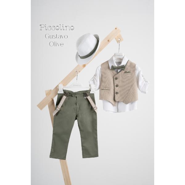 Piccolino βαπτιστικό κοστούμι με γιλέκο για αγόρι AG25S76.OLIVE Gustavo Olive
