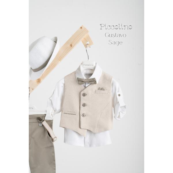 Piccolino βαπτιστικό κοστούμι με γιλέκο για αγόρι AG25S76.SAGE Gustavo Sage