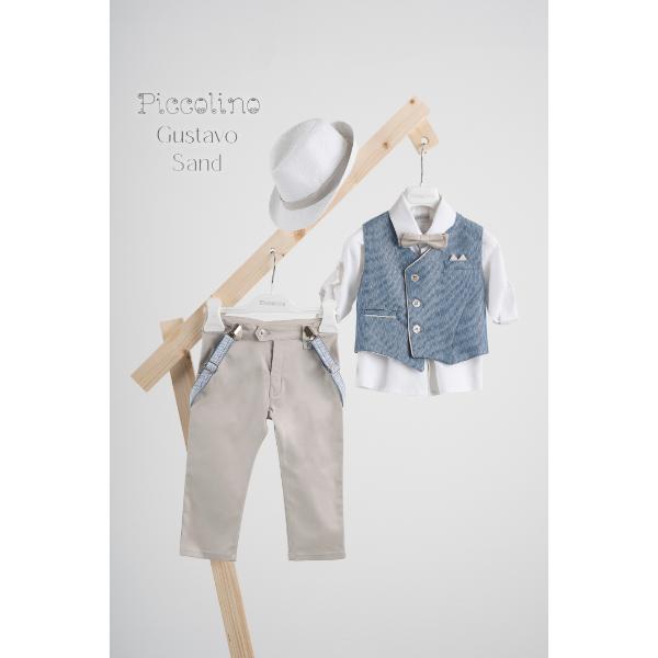 Piccolino βαπτιστικό κοστούμι με γιλέκο για αγόρι AG25S76.SAND Gustavo Sand
