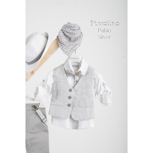 Piccolino βαπτιστικό κοστούμι με γιλέκο για αγόρι AG25S77.SILVER Pablo Silver