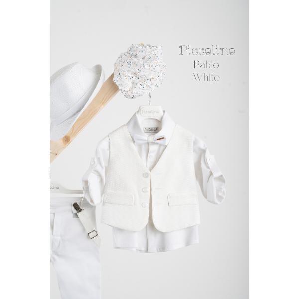 Piccolino βαπτιστικό κοστούμι με γιλέκο για αγόρι AG25S77.WHITE Pablo White