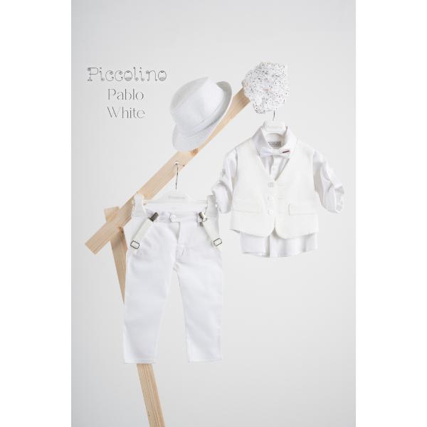 Piccolino βαπτιστικό κοστούμι με γιλέκο για αγόρι AG25S77.WHITE Pablo White