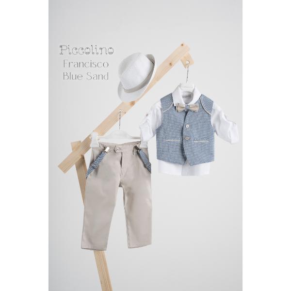 Piccolino βαπτιστικό κοστούμι με γιλέκο για αγόρι AG25S78.BLUESAND Francisco Blue-Sand