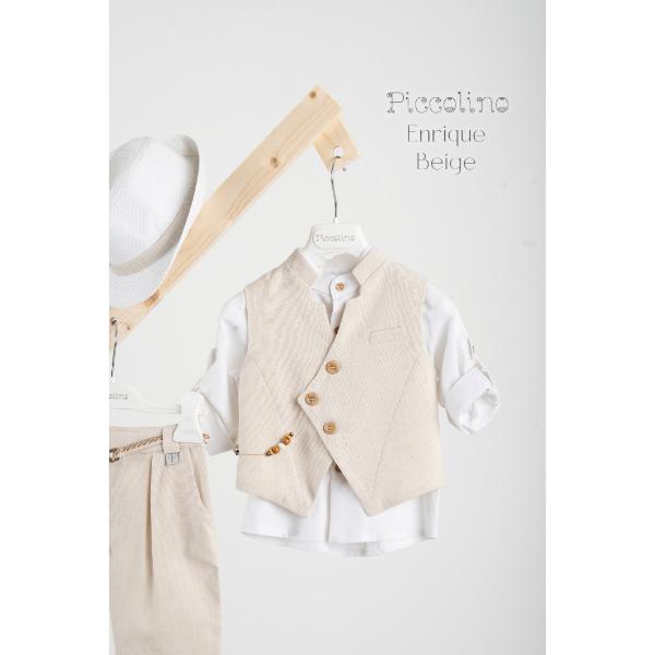 Piccolino βαπτιστικό κοστούμι με γιλέκο για αγόρι AG25S80.BEIGE Enrique Beige