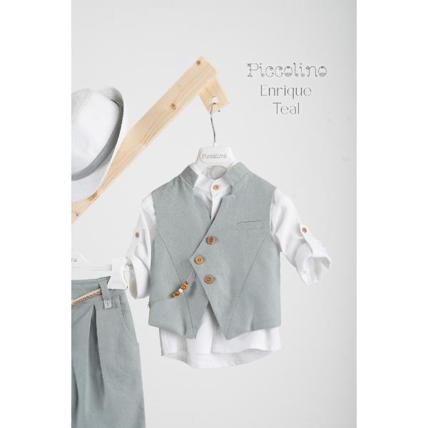 Piccolino βαπτιστικό κοστούμι με γιλέκο για αγόρι AG25S80.TEAL Enrique Teal