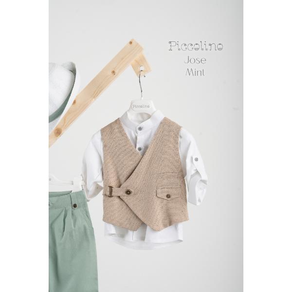 AG25S85-JOSE-MINT-PICCOLINO-2025-B Piccolino βαπτιστικό κοστούμι με γιλέκο για αγόρι AG25S85.MINT Jose Mint