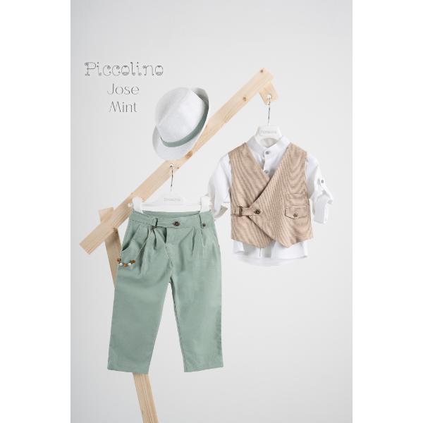AG25S85-JOSE-MINT-PICCOLINO-2025-C Piccolino βαπτιστικό κοστούμι με γιλέκο για αγόρι AG25S85.MINT Jose Mint