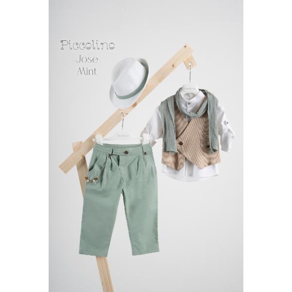 AG25S85 JOSE MINT PICCOLINO 2025 Piccolino βαπτιστικό κοστούμι με γιλέκο για αγόρι AG25S85.MINT Jose Mint
