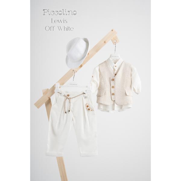 AG25S87 LEWIS OFFWHITE PICCOLINO 2025 Piccolino βαπτιστικό κοστούμι με γιλέκο για αγόρι AG25S87.IVORY Lewis Ivory