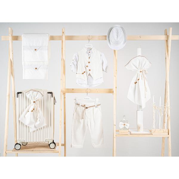 Βαπτιστικό πακέτο για αγόρι με βαλίτσα cream Piccolino Enrique off white