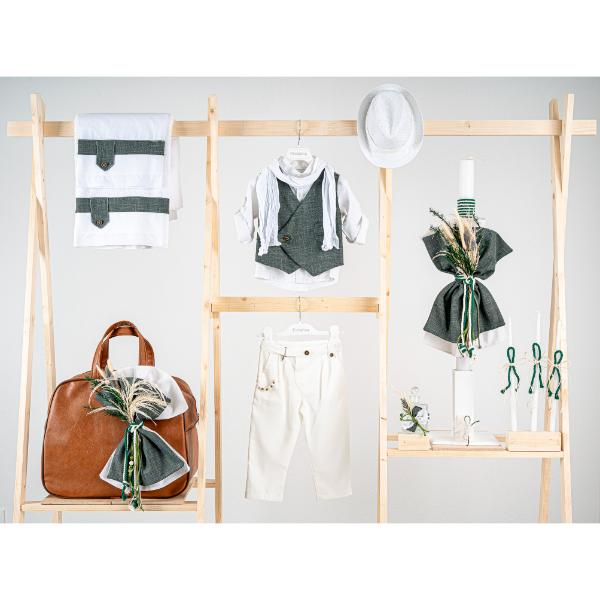 Βαπτιστικό πακέτο για αγόρι με τσάντα καφέ Piccolino Jose white