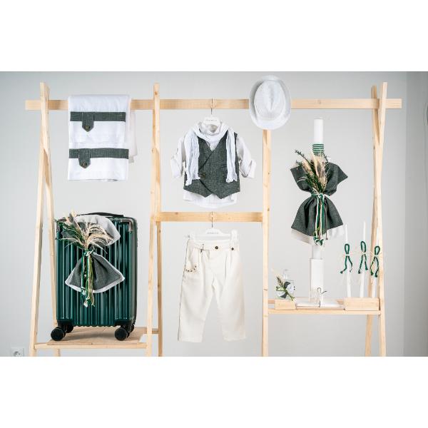 Βαπτιστικό πακέτο για αγόρι με βαλίτσα green Piccolino Jose white