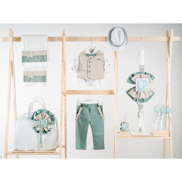 Βαπτιστικό πακέτο για αγόρι με τσάντα λευκή Piccolino Gustavo mint