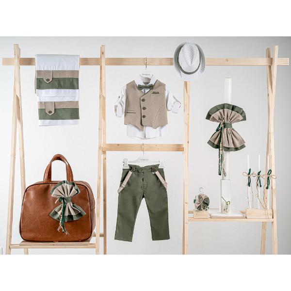 Βαπτιστικό πακέτο για αγόρι με τσάντα καφέ Piccolino Gustavo olive