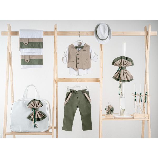 Βαπτιστικό πακέτο για αγόρι με τσάντα λευκή Piccolino Gustavo olive