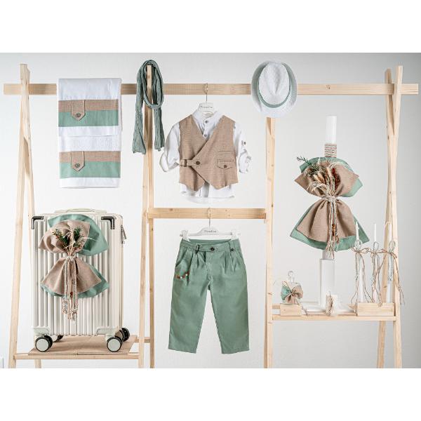 Βαπτιστικό πακέτο για αγόρι με βαλίτσα cream Piccolino Jose mint