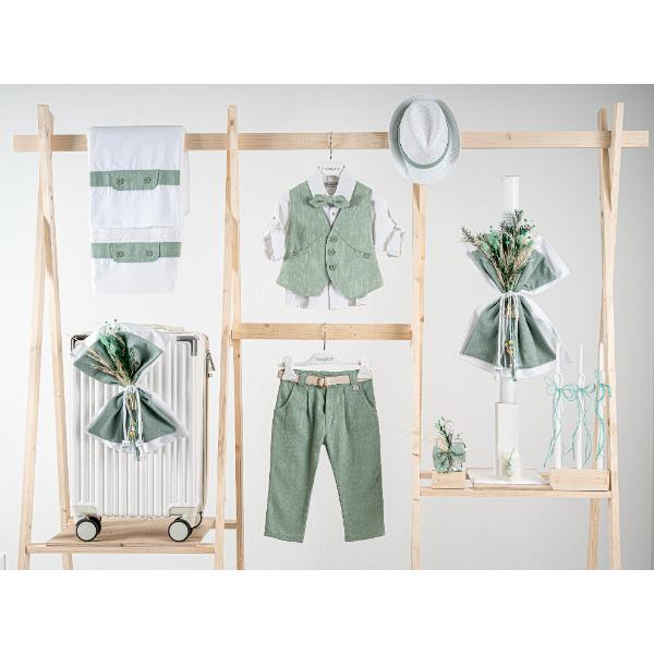 Βαπτιστικό πακέτο για αγόρι με βαλίτσα cream Piccolino Rafael mint