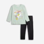 Παιδικό σετ μπλουζοφόρεμα-κολάν κορίτσι φιστικί-μαύρο Funky 226-721118-1