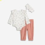 Βρεφικό σετ 3τμχ κορμάκι-παντελόνι-κορδέλα εκρού-ροζ Funky 226-060104-1