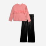 Σετ μπλούζα παντελόνα δερματίνη για κορίτσι ροζ-μαύρο Funky 226-523112-1