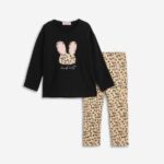 Σετ μπλουζοφόρεμα-κολάν για κορίτσι μαύρο-μπεζ Funky 226-721122-1