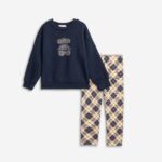 Σετ μπλούζα-κολάν για κορίτσι μπλε-καρό μπεζ Funky 226-739102-1