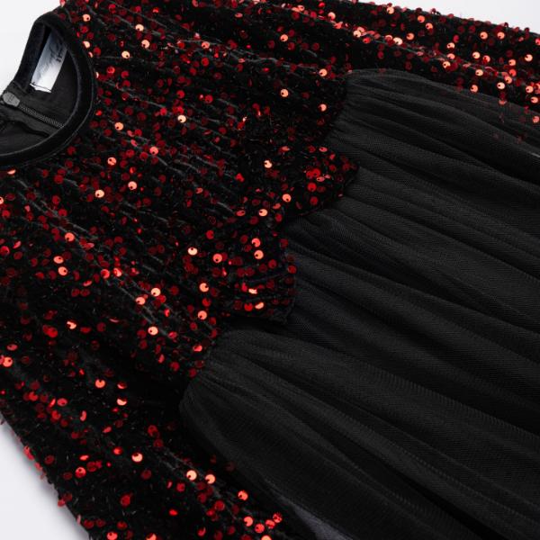 Φόρεμα μακρυμάνικο βελουτέ για κορίτσι μαύρο Funky 226-729123-1