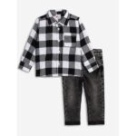 Βρεφικό σετ πουκάμισο-παντελόνι τζιν αγόρι λευκό-μαύρο Funky 226-822107-1