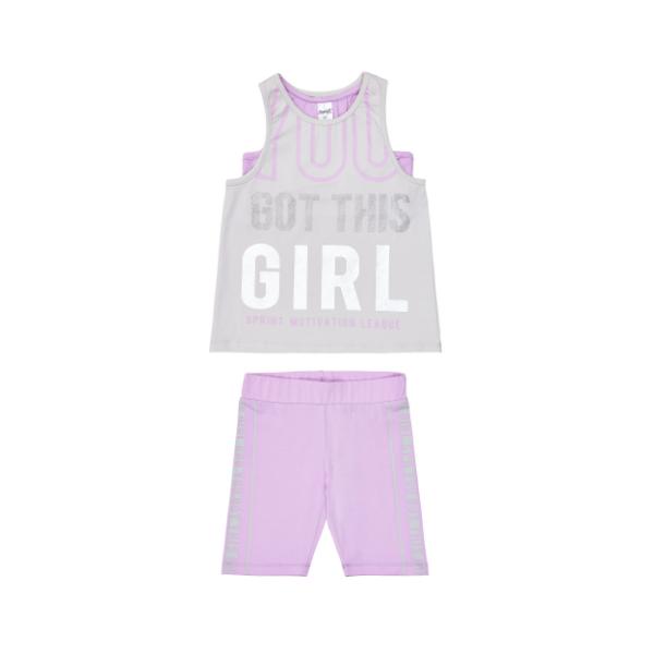 Παιδικό σετ 3τμχ κολάν ποδηλατικό κορίτσι γκρι-λιλά SPRINT 261-4037-202