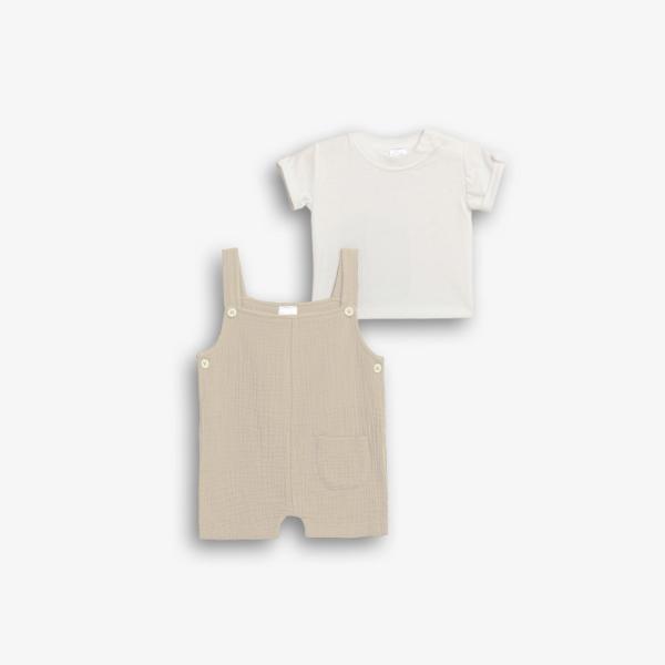Βρεφικό σετ καλοκαιρινό βαμβακερή σαλοπέτα αγόρι εκρού-μπεζ FUNKY 126-050100-1