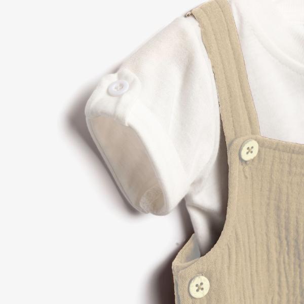 Βρεφικό σετ καλοκαιρινό βαμβακερή σαλοπέτα αγόρι εκρού-μπεζ FUNKY 126-050100-1