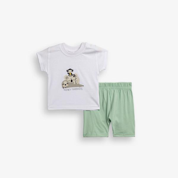Βρεφικό σετ καλοκαιρινό μακό αγόρι λευκό-φιστικί FUNKY 126-050113-1
