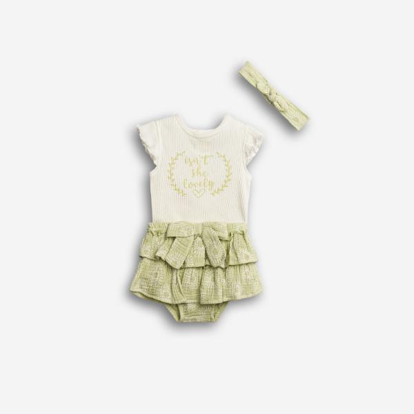 Βρεφικό σετ καλοκαιρινό σορτς κορίτσι λευκό-λαδί FUNKY 126-060101-1