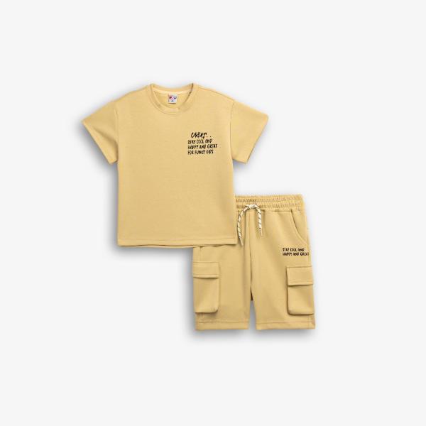 Παιδικό καλοκαιρινό σετ βερμούδα αγόρι κρεμ Funky 126-301306-1