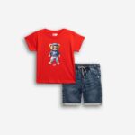 Παιδικό σετ καλοκαιρινό βερμούδα τζιν αγόρι κόκκινο-μπλε FUNKY 126-302104-1