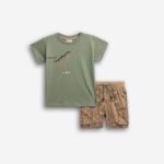 Παιδικό σετ μακό μπλούζα-βερμούδα σταθερή χακί-καφέ FUNKY 126-303103-1