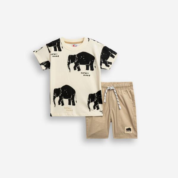 Παιδικό σετ μακό μπλούζα-βερμούδα σταθερή εκρού-μπεζ FUNKY 126-304103-1