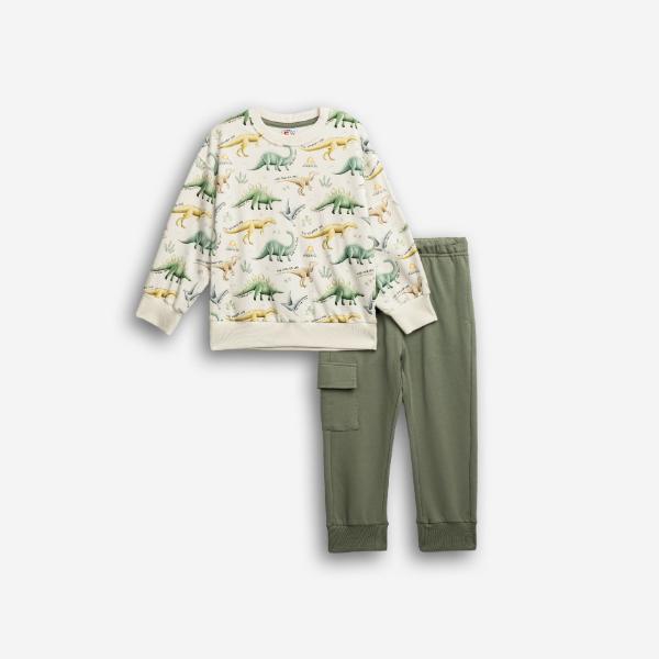 Παιδικό σετ φόρμες αχνούδιαστες αγόρι εκρού-χακί Funky 126-317102-1