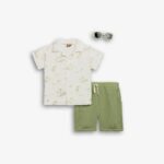 Παιδικό σετ βαμβακερό πουκάμισο αγόρι εκρού-χακί FUNKY 126-393116-1