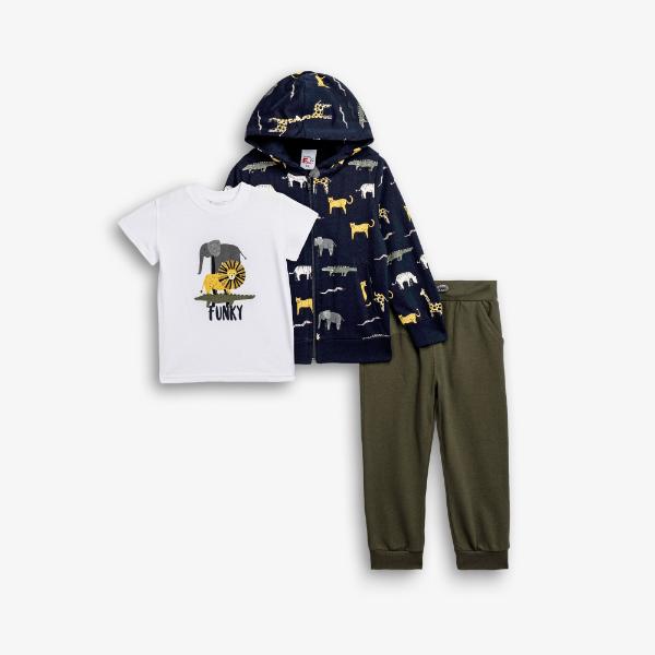 Παιδικό σετ φόρμες 3τμχ μπλε-εκρού-χακί Funky 126-395105-1