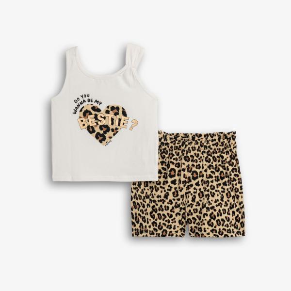 Παιδικό σετ σορτς κορίτσι εκρού-λεοπάρ FUNKY 126-524111-1