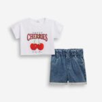 Παιδικό καλοκαιρινό σετ κορίτσι μπλε τζιν-λευκό FUNKY 126-526100-1