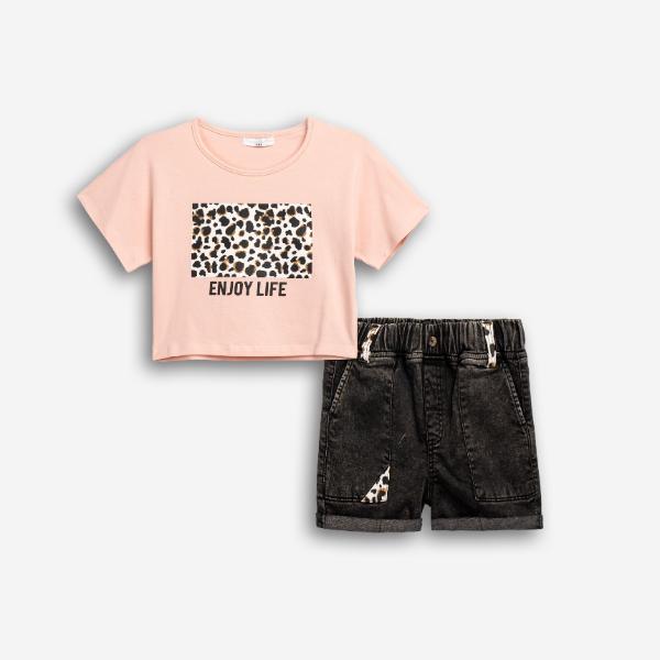 Παιδικό καλοκαιρινό σετ κορίτσι μαύρο τζιν-ροζ FUNKY 126-526104-1