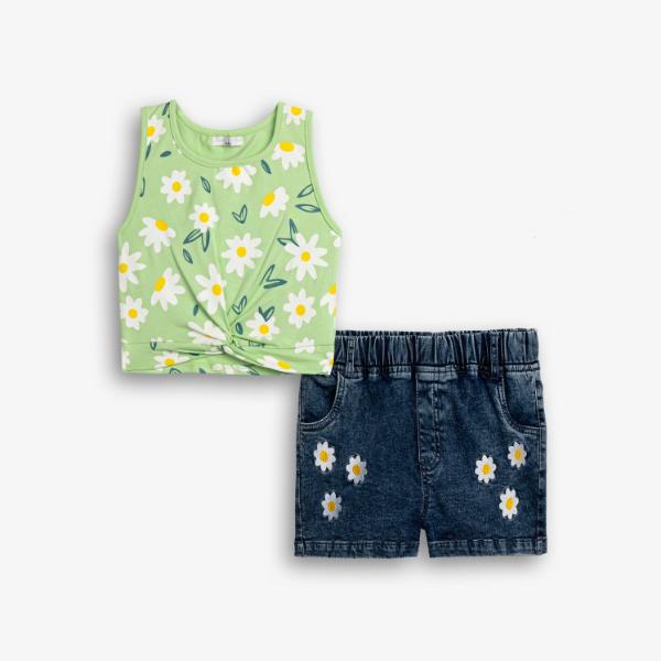 Παιδικό καλοκαιρινό σετ κορίτσι μπλε τζιν-πράσινο FUNKY 126-526106-1