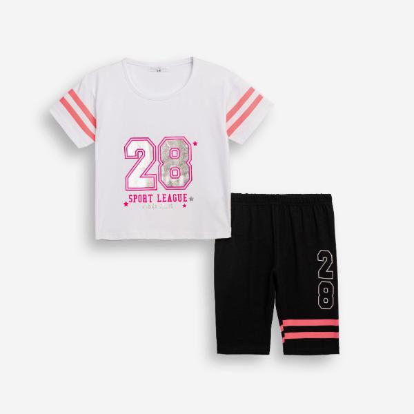 Παιδικό σετ κολάν ποδηλατικό κορίτσι λευκό-μαύρο FUNKY 126-527104-1